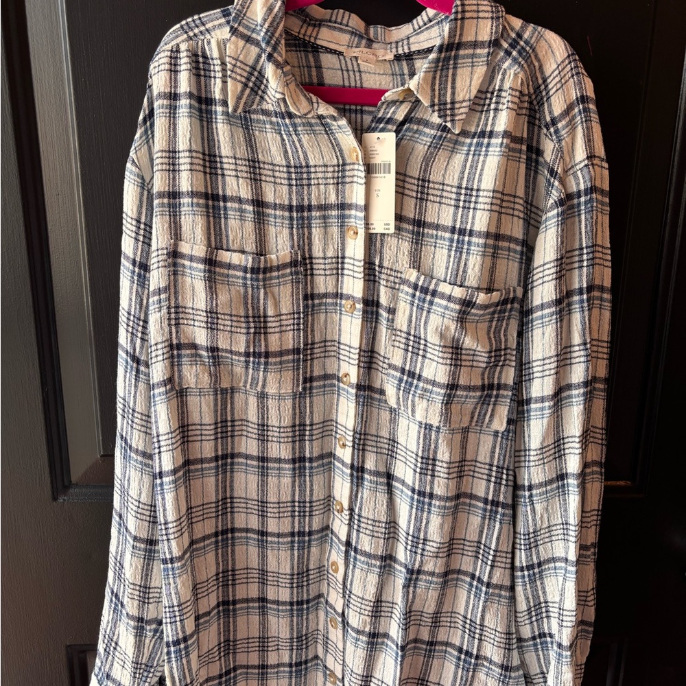 Anthropologie Hadley Relaxed Plaid Button Down Shirt - Size S, Navy NWT - Picture 3 of 6